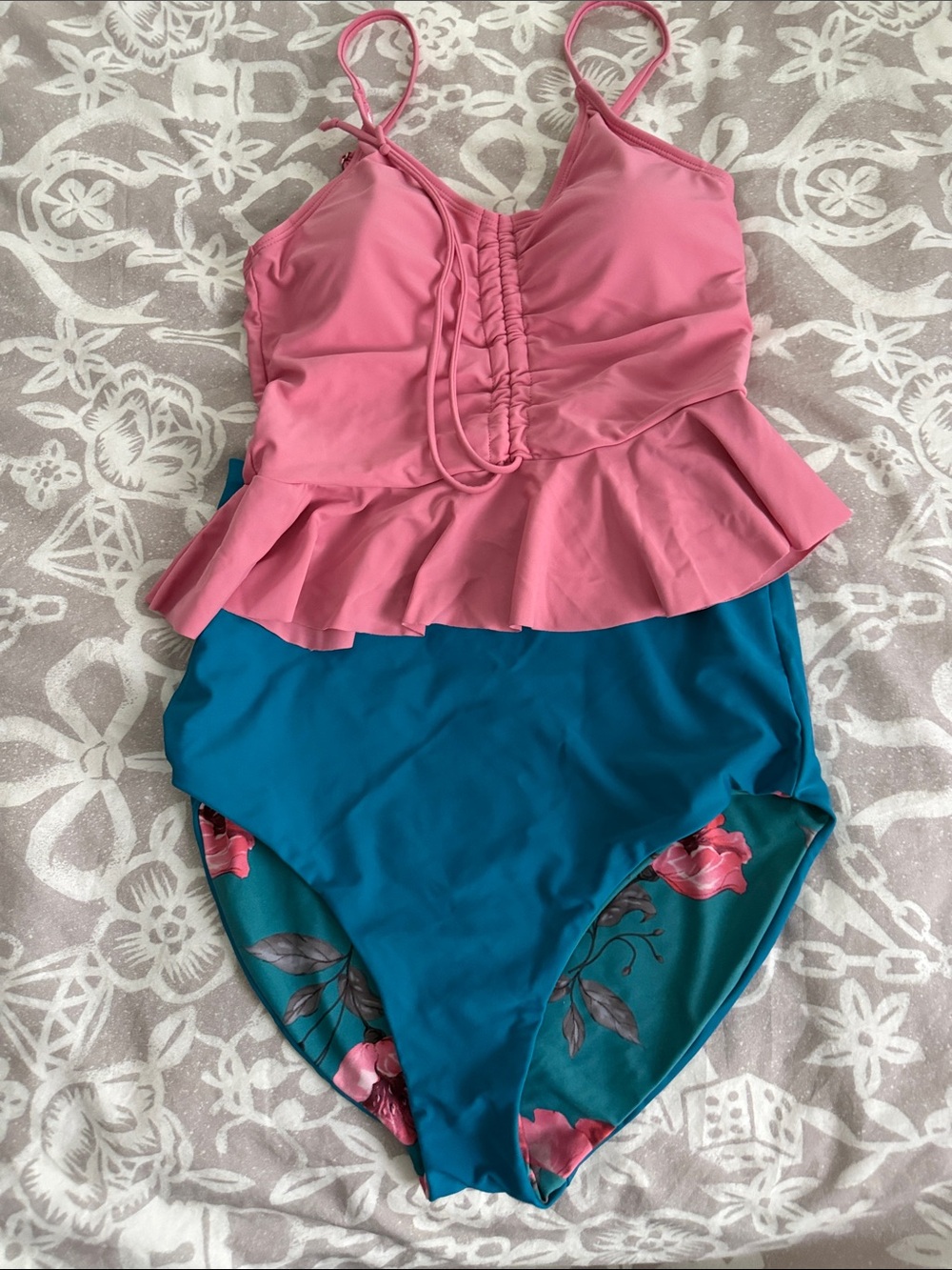 Pink Floral Two-Piece Tankini Swimsuit - Picture 2 of 7